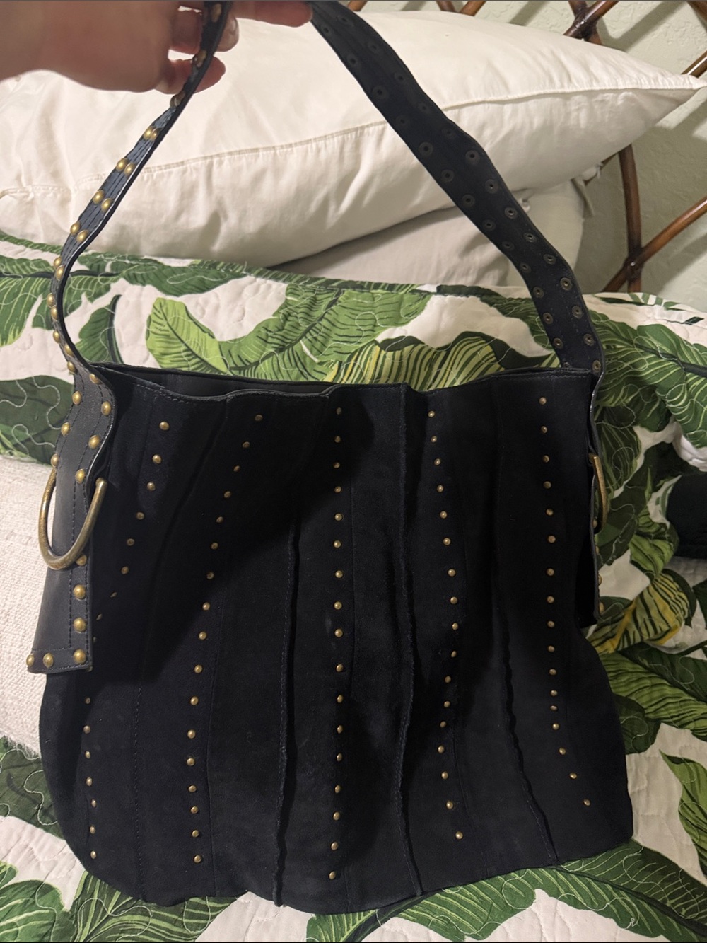 Vintage Steve Madden Black Studded Suede Shoulder Bag